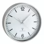 TFA DOSTMANN radio vadības sienas pulkstenis 60.3503.02, 195 mm diametrs, alumīnija rāmis, balts ciparnīca, sudraba