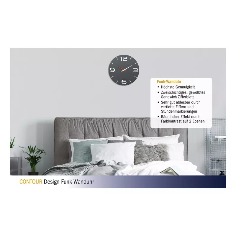 TFA Dostmann Design radio kontrolējamie sienas pulkstenis Contour, melns/balts (60.3536.10)