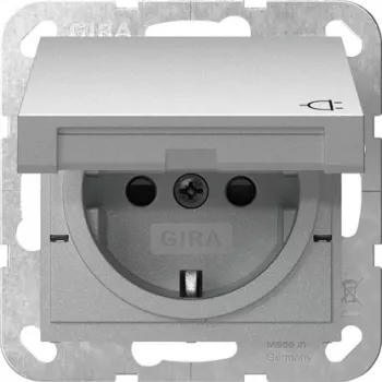 GIRA 441426 SCHUKO kontaktligzda ar vāciņu un bloķēšanas mehānismu, System 55, tīri balta spīdīga