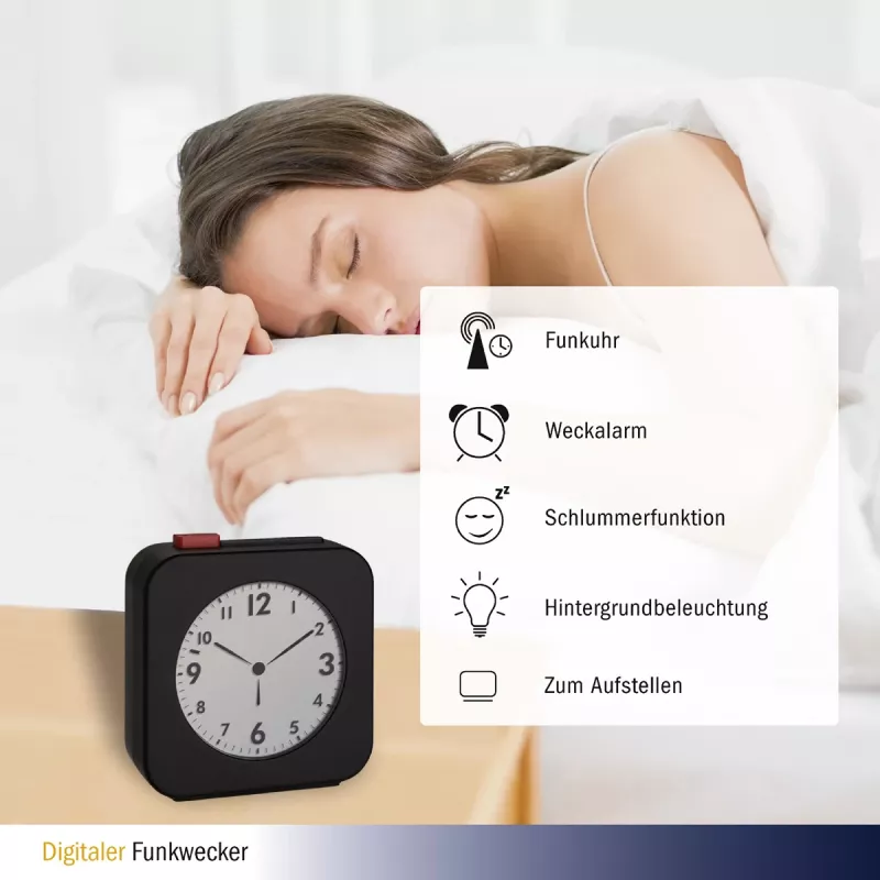 TFA Dostmann 60.2555.01 digitālais modinātājs, melns