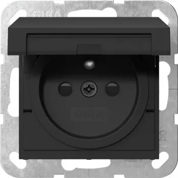 Gira 4488005 SCHUKO kontaktligzda ar atlokāmu vāciņu, bērnu aizsardzība, tīri balta spīdīga, System 55