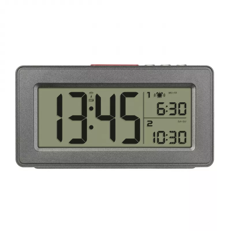 TFA Dostmann 60.2563.10 radio vadības modinātājpulkstenis, antracīta, divi modinātāji, DCF77, LCD, iekštelpu temperatūra