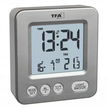 TFA Dostmann COSY radio vadības modinātājs, sudraba krāsā, 60.2567.54