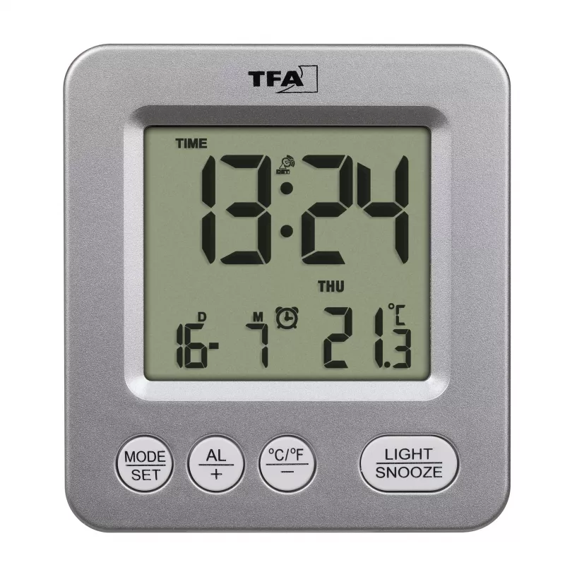 TFA Dostmann COSY radio vadības modinātājs, sudraba krāsā, 60.2567.54