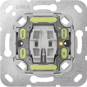 GIRA 382600 vadības slēdža ieliktnis, 1-polārs, 10 A, 250 V, ierīkojams, ar signāllampas pieslēgumu, termoplasts, IP20