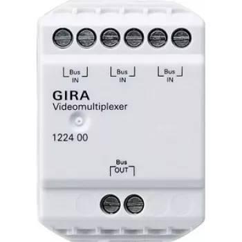 Gira 122400 video multipleksors durvju komunikācijai, 2 vadu kopne, 4 kameras ieejas, DIN sliedes montāža, 6 TE