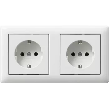 Gira System 55 Schuko kontaktligzda, 2 ligzdas, iepriekš savienota ar rāmi, tīri balta spīdīga 479303