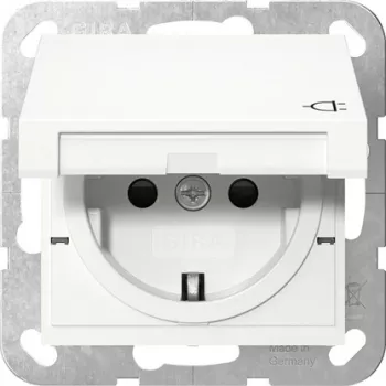GIRA 475403 SCHUKO kontaktligzda ar atlokāmu vāciņu, paaugstināta kontaktdrošība, System 55, tīri balta