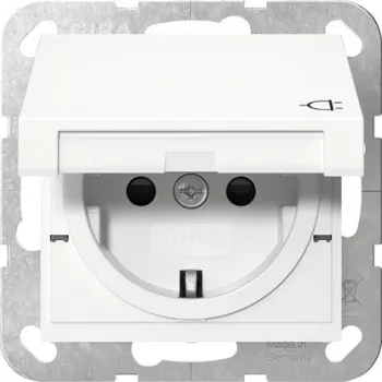 Gira 475427 SCHUKO kontaktligzda ar atlokāmu vāciņu, System 55, tīri balta spīdīga