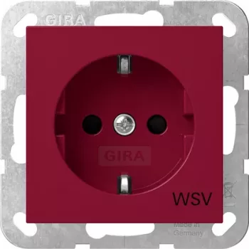 Gira SCHUKO kontaktligzda Standard 55, paaugstināta pieskāriena aizsardzība, ar marķēšanas lauku, sarkana (RAL 3003) 4453108