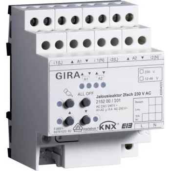 GIRA Žalūziju/ruļļu aktuators 2 kanālu 230 V AC KNX/EIB DIN sliedei 215200