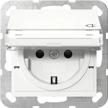 Gira 455703 SCHUKO kontaktligzda ar atlokāmu vāciņu, tīri balta spīdīga, System 55