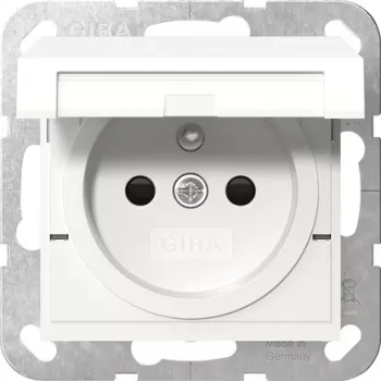 Gira 448803 Schuko kontaktligzda ar vāciņu, zemējuma kontaktu, System 55, tīri balta spīdīga
