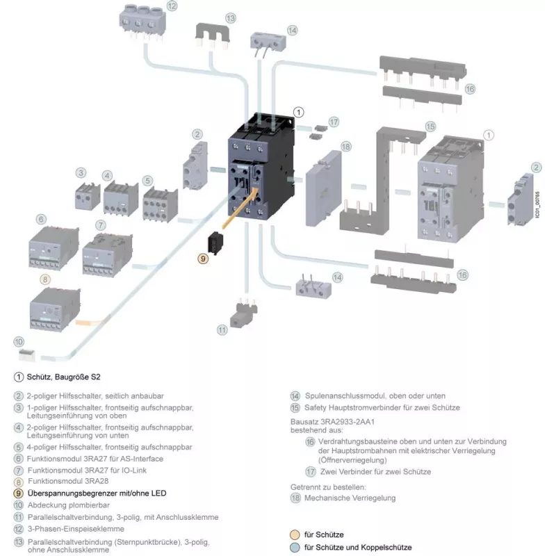 Siemens SIRIUS 3RT2936-1BD00 varistora pārsprieguma slāpētājs 3RT2 kontaktoriem, 127-240 V AC / 150-250 V DC, spraudņa tipa priekšējā montāža