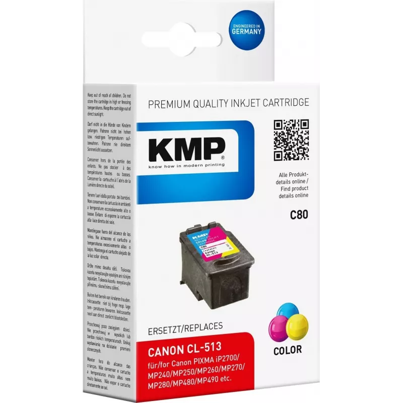 KMP C80 trīskrāsu tintes kārtridžs (ciāna, fuksīna, dzeltena) - 13 ml - saderīgs ar Canon PIXMA MP230, MP252, MP258, MP272, MP280, MP282, MP495, MP499, MX360, MX410, MX420 1512.4530