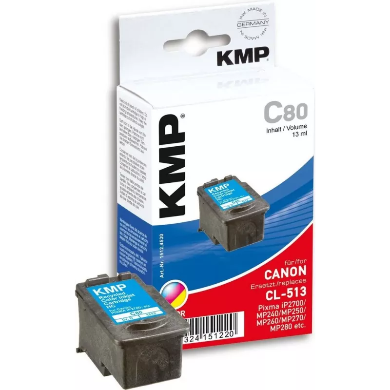 KMP C80 trīskrāsu tintes kārtridžs (ciāna, fuksīna, dzeltena) - 13 ml - saderīgs ar Canon PIXMA MP230, MP252, MP258, MP272, MP280, MP282, MP495, MP499, MX360, MX410, MX420 1512.4530