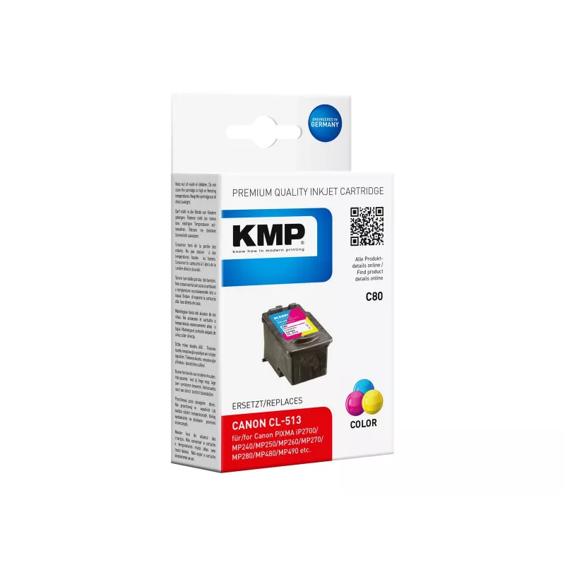 KMP C80 trīskrāsu tintes kārtridžs (ciāna, fuksīna, dzeltena) - 13 ml - saderīgs ar Canon PIXMA MP230, MP252, MP258, MP272, MP280, MP282, MP495, MP499, MX360, MX410, MX420 1512.4530