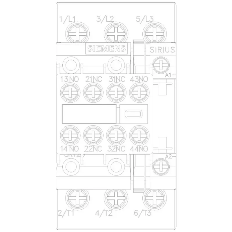 Siemens SIRIUS 3RT2 jaudas kontaktors 11kW/400V 2NO+2NC 24V DC spole, skrūvju spailes, IP20 3RT20261BB443MA0