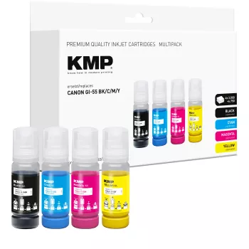 KMP uzpildes tintes komplekts Canon GI-55BK/C/M/Y, 4x70 ml combo komplekts (melns, ciāna, fuksīna, dzeltens) 1587,0005
