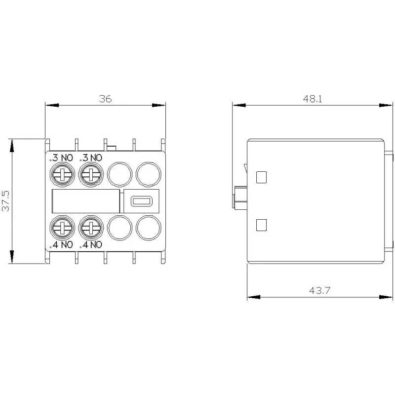 Siemens palīgkontaktu bloks 3RH2911-1HA20, 2 NO, priekšējā montāža, skrūvju spailes