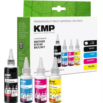 KMP PRINTTECHNIK uzpildes tintes komplekts Brother BTD180BK/C/M/Y - melna 110ml, ciāna/magenta/dzeltena 50ml katrs (saderīgs) 1555,0005