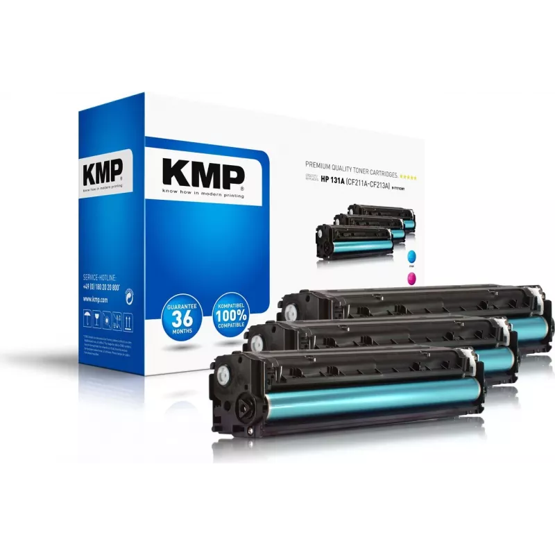 KMP 1236,0030 Saderīgu tonera kasešu komplekts HP LaserJet Pro 200 color M251n/M251nw - Ciāna, Fuksīna, Dzeltena (3 gab., 1800 lappuses katrā)