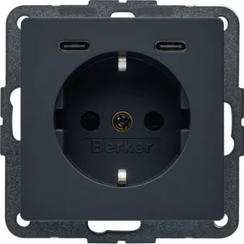 HAGER BERKER 48156086 Schuko kontaktligzda ar USB-C PD 20W lādētāju, polāri balta matēta