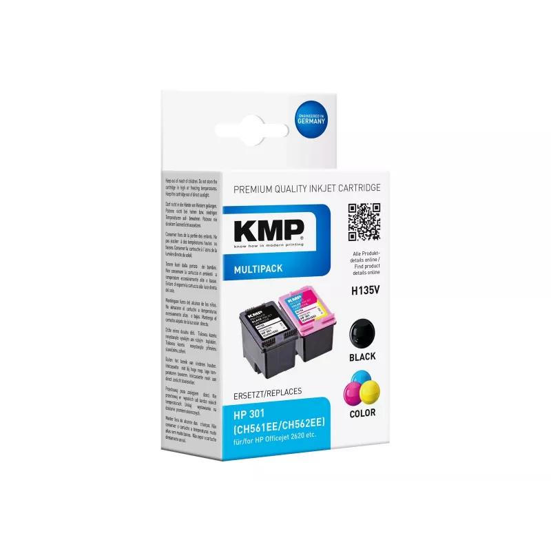 KMP MULTIPACK H135V - 2 gab. melnas un trīskrāsu tintes kasetnes (alternatīva HP 301XL)