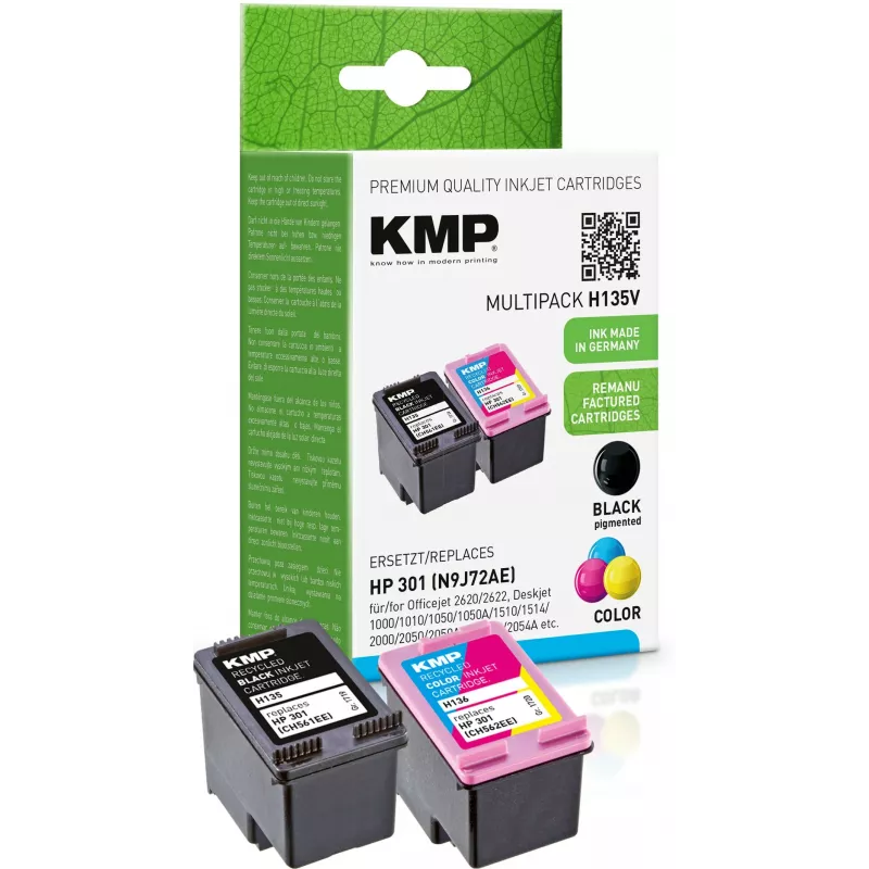 KMP MULTIPACK H135V - 2 gab. melnas un trīskrāsu tintes kasetnes (alternatīva HP 301XL)