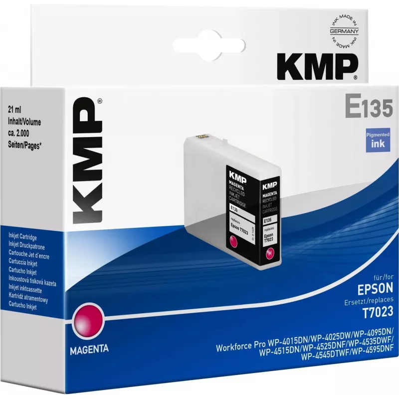 KMP E135 fuksīna tintes kārtridžs - 21 ml - saderīgs ar Epson T7023 - Epson WorkForce Pro WP-4015, WP-4025, WP-4095, WP-4515, WP-4525, WP-4535, WP-4545, WP-4595