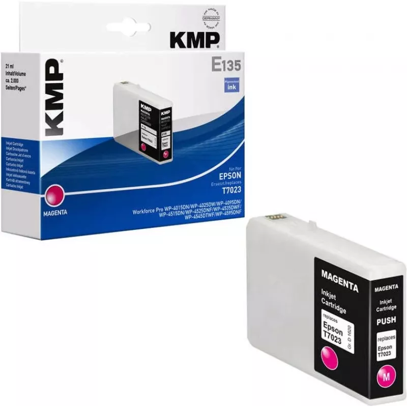 KMP E135 fuksīna tintes kārtridžs - 21 ml - saderīgs ar Epson T7023 - Epson WorkForce Pro WP-4015, WP-4025, WP-4095, WP-4515, WP-4525, WP-4535, WP-4545, WP-4595