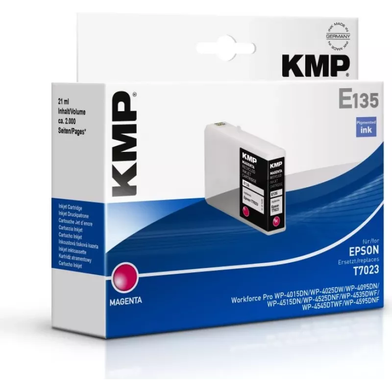 KMP E135 fuksīna tintes kārtridžs - 21 ml - saderīgs ar Epson T7023 - Epson WorkForce Pro WP-4015, WP-4025, WP-4095, WP-4515, WP-4525, WP-4535, WP-4545, WP-4595