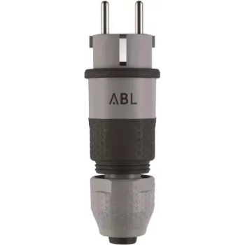ABL 100000070 Profesionāls SCHUKO un franču/beļģu hibrīdspraudnis, pelēks, IP54, 16A, 250V, skrūvju spailes, kabeļa montāža