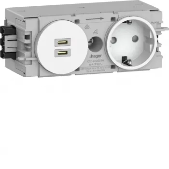 Hager Winsta iekšējā SCHUKO kontaktligzda ar 2x USB-C PD 20W lādētāju, tīri balta GS17009016