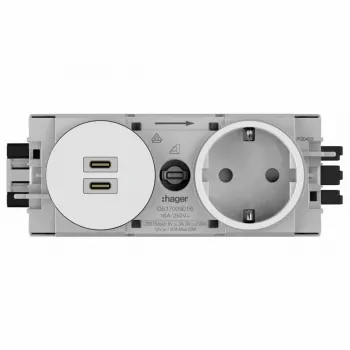 Hager Winsta iekšējā SCHUKO kontaktligzda ar 2x USB-C PD 20W lādētāju, tīri balta GS17009016