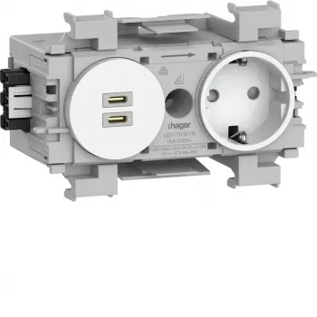 Hager Winsta Schuko kontaktligzda ar divām USB-C PD 20W uzlādes portiem, polāri balta GS17019016