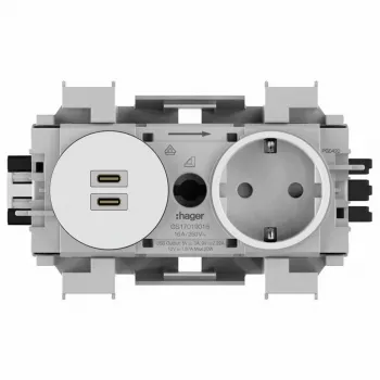 Hager Winsta Schuko kontaktligzda ar divām USB-C PD 20W uzlādes portiem, polāri balta GS17019016