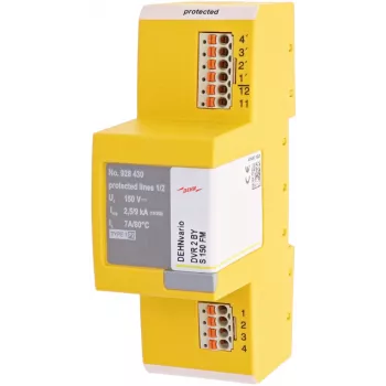 DEHN DVR 2 BY S 150 FM kombinētais zibens strāvas un pārsprieguma aizsargs Type 1+2, 2-poliem, 230 V AC, DIN sliedes montāža, ar tālvadības signalizāciju 928430