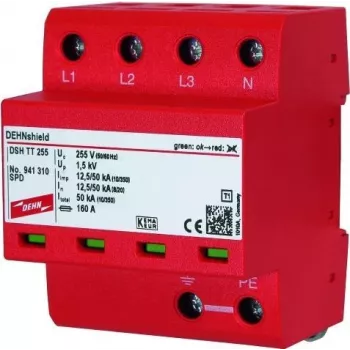 DEHN DSH TT 255 2. tipa pārsprieguma aizsardzības ierīce 1+1 pols 230/400V 40kA DIN sliedei 941310