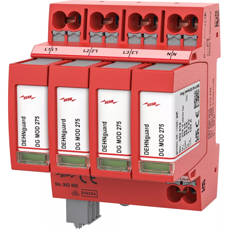 DEHN DEHNguard MP TNS 275 FM 2. tipa pārsprieguma aizsargs, 4-poliem, 275V, 40kA, DIN sliedei 942405