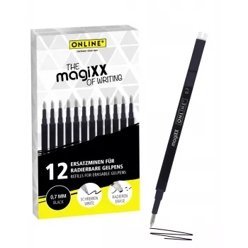 ONLINE magiXX gēla pildspalvas uzpilde melna 0,7 mm 12 gab. (40168)