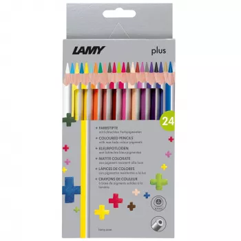 LAMY plus trīsstūrveida zīmuļi krāsošanai, 24 gab., kartona maciņā, ergonomisks trīsstūrveida korpuss, matēta virsma, izturīgs 3,8 mm grafīts 1222008