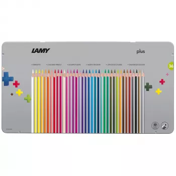 LAMY Triangular Coloured Pencils Plus, 36 gab. metāla kārbā, ergonomisks trīsstūra formas dizains, matēts apdare, dažādas krāsas (1226065)