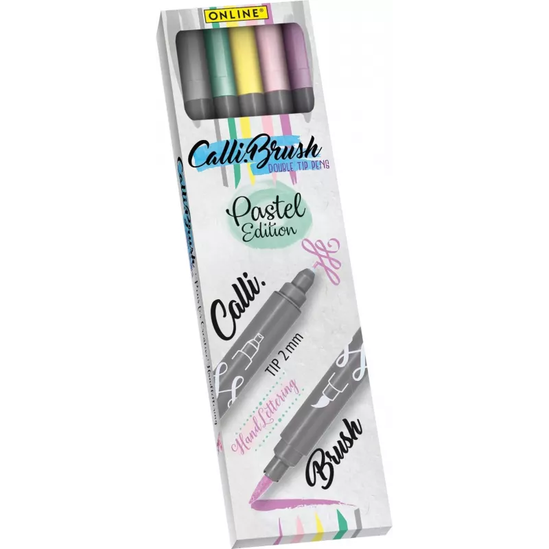 ONLINE® Calli.Brush Double Pastel Brush-Pens ar diviem galiem, dažādas krāsas (19079), 5 gab.