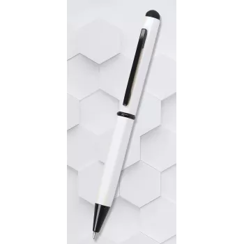 ONLINE SCHREIBGERÄTE Hexagon Stylus lodīšu pildspalva, balts korpuss, zils tint, kapacitatīvais stylus, pagriežams mehānisms, alumīnijs, 1 gab. (21031/3D)