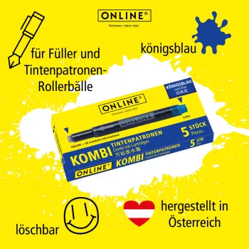 ONLINE Kombi tintes kasetnes pildspalvām zilas, 40 gab. (70049)