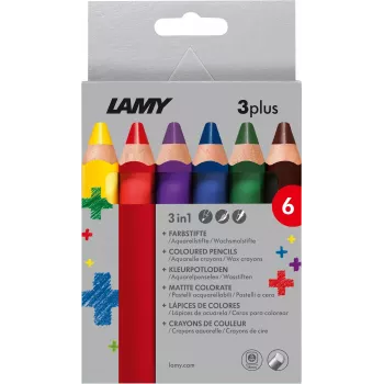 LAMY 3plus krāsainie zīmuļi, 6 gab. komplekts, ergonomiski trīsstūrveida, īpaši bieza, pret lūšanu izturīga svinīte, dažādas krāsas 1222002