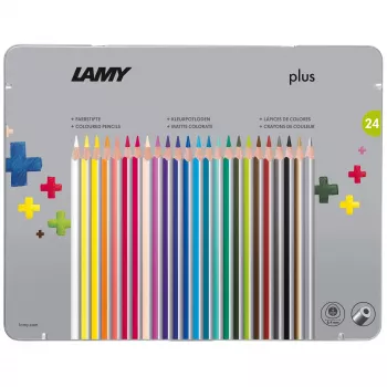 LAMY Dreikant plus krāsainie zīmuļi, 24 dažādās krāsās, ergonomisks trīsstūra formas, matēts apdares, metāla kārba 1222010