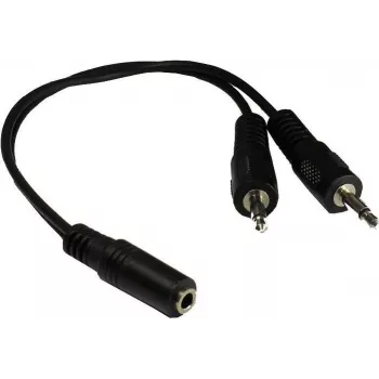 GoodConnections AD-35B2S audio Y-adapteris 3,5 mm stereo ligzda uz 2x RCA mono spraudnis, 20 cm, niķelēts, melns