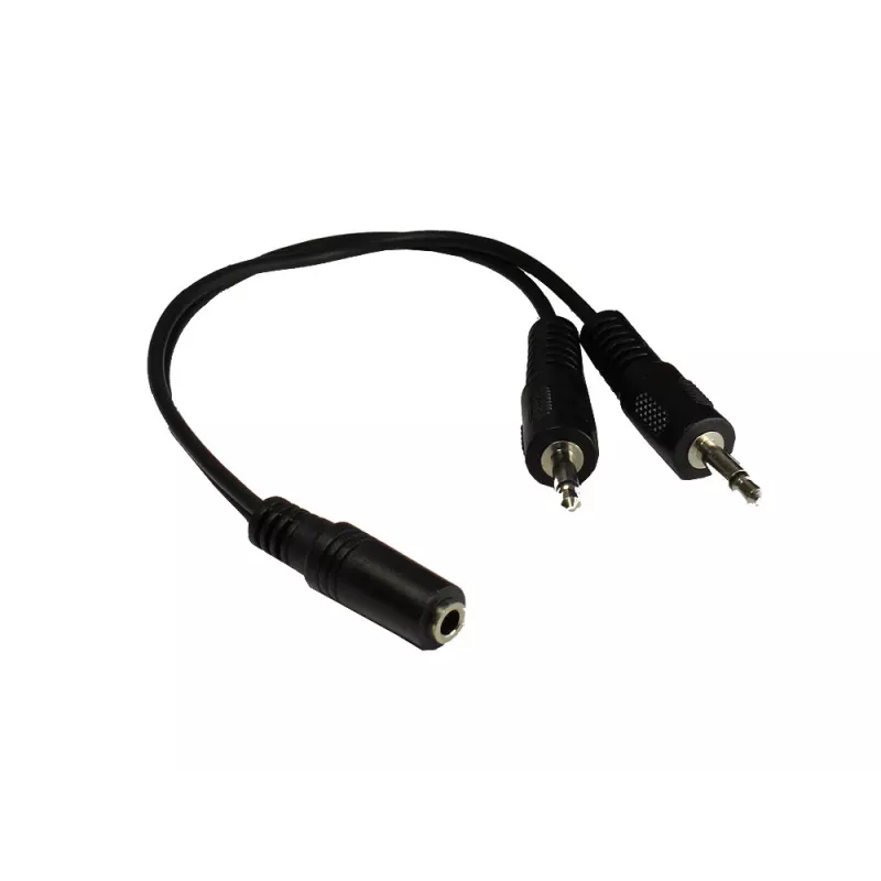 GoodConnections AD-35B2S audio Y-adapteris 3,5 mm stereo ligzda uz 2x RCA mono spraudnis, 20 cm, niķelēts, melns
